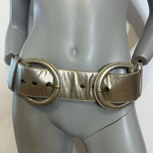 Chic Taupe Silver Belt with Dual Circular Buckles❤️S